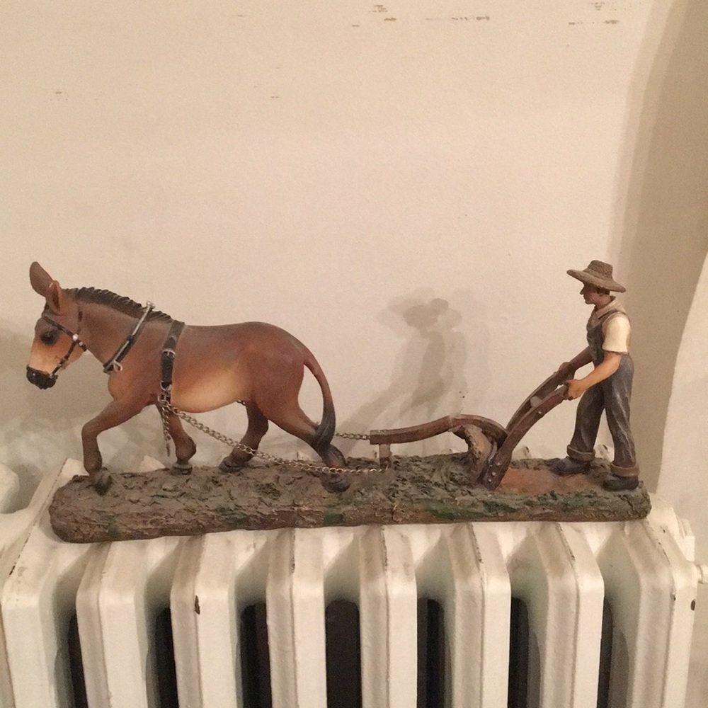 Ceramic Vintage American Farmer Plowing with Mule.